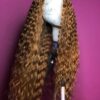ANDRIA 24 Inch Ombre Red Brown Curly Lace Front Wig - Two-Tone Synthetics for Effortless Glamour, Heat Resistant Beauty