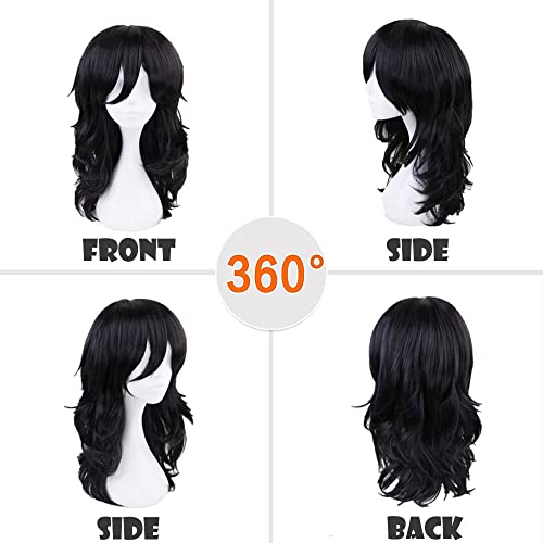 KiyaCOS Shota Aizawa Cosplay Wig - Heat Resistant Black Fluffy Curly Wave for Anime Daiy Wear and Costume Mastery