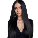 Sultry Charm: AFBeauty 24'' Black Lace Front Wig - Daily Glamour with Deep Parting and Heat-Resistant Synthetic Fiber