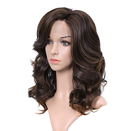 Lady Miranda Mixed Brown Nature Curly Lace Part Wig - Heat Resistant Synthetic Weave for Effortless Elegance and Everyday Glam