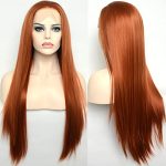 Ginger Orange Synthetic Lace Front Wig – Long Silky Straight Hair for Natural Elegance, Heat Resistant Fiber Ideal for Cosplay and Special Occasions