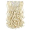 Curly Wave Clip-In Hair Extensions - 5-Piece Set for Cheap Full Head Volume, 18" Synthetic Length - Natural Blonde Transformation