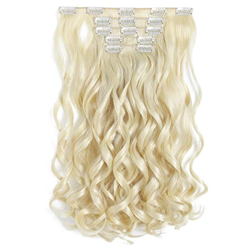 Curly Wave Clip-In Hair Extensions - 5-Piece Set for Cheap Full Head Volume, 18" Synthetic Length - Natural Blonde Transformation