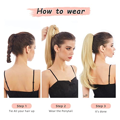 Transform Your Daily Look with 20" Brunette Synthetic Claw Clip Ponytail Extension - Easy and Fluffy Daily Hairstyling for Women