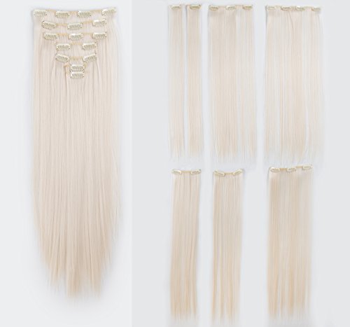 SWACC Women 22 Inches Straight Full Head Clip-in Hair Extensions - 7 Pieces in Platinum Blonde for Instant Transformation