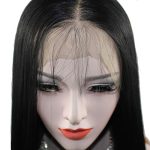 Sleek Elegance: 24-Inch Straight Black Lace Front Wig - Synthetic Hair Perfection for Daily Wear and Special Occasions