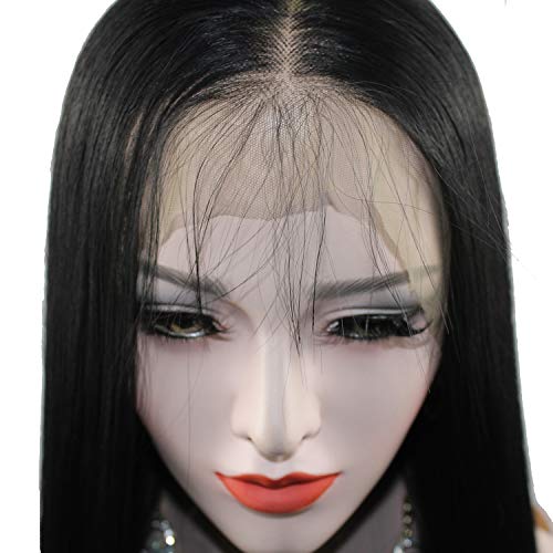 Sleek Elegance: 24-Inch Straight Black Lace Front Wig - Synthetic Hair Perfection for Daily Wear and Special Occasions