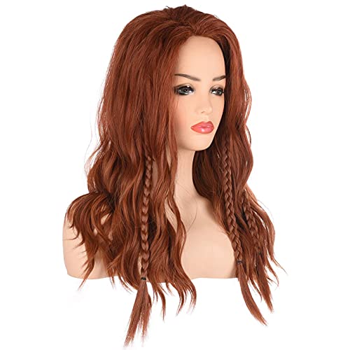 Long Wavy Brown Wig - Natural Heat Resistant Synthetic Ginger Wig for Women, Perfect for Cosplay, Costume, and Halloween Parties