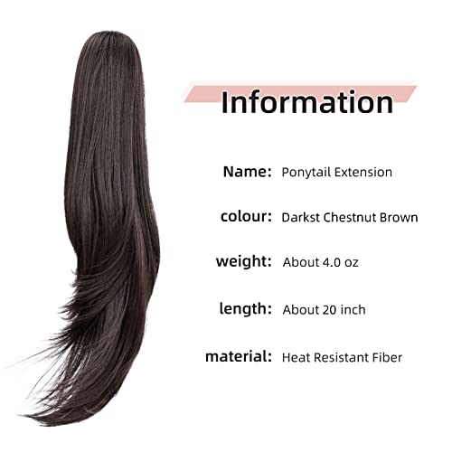 Transform Your Daily Look with 20" Brunette Synthetic Claw Clip Ponytail Extension - Easy and Fluffy Daily Hairstyling for Women