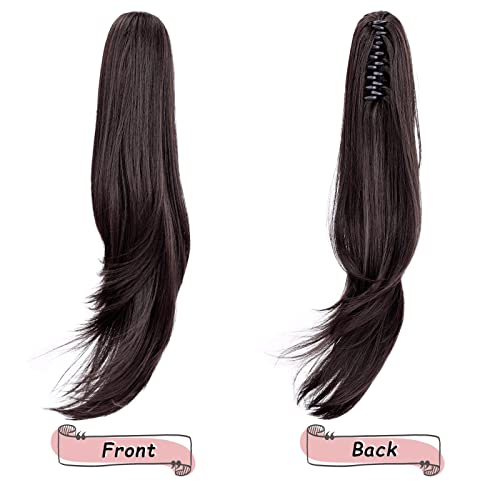 Transform Your Daily Look with 20" Brunette Synthetic Claw Clip Ponytail Extension - Easy and Fluffy Daily Hairstyling for Women