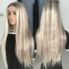 Sultry Elegance: Musescoo Highlight Long Straight Synthetic Lace Wig, Platinum Mixed Brown, for Show-Stopping Style
