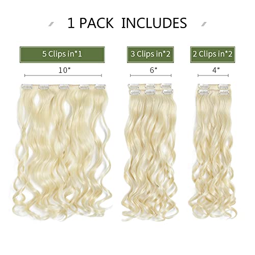 Curly Wave Clip-In Hair Extensions - 5-Piece Set for Cheap Full Head Volume, 18" Synthetic Length - Natural Blonde Transformation