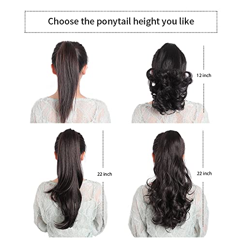 MFZZKAP Chestnut Brown 22" Straight Hair Extension Claw Clip Ponytail - Instant Glamour for All Occasions