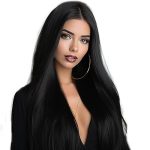 Sultry Charm: AFBeauty 24'' Black Lace Front Wig - Daily Glamour with Deep Parting and Heat-Resistant Synthetic Fiber