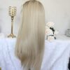 Aisom's Ash Blonde Synthetic Lace Front Wigs – Long Straight Hair, Ombre Blonde with Brown Roots, Perfect for Daily Use