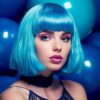 Vibrant Short Bob Neon Wig with Flat Bangs - Perfect for Cosplay, Parties, and Daily Adventures