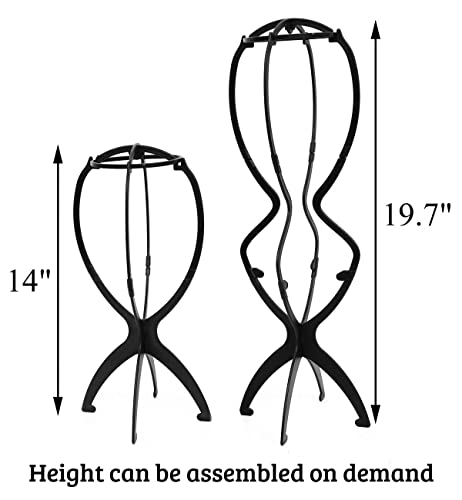 Set of 2 Portable 19.7" Tall Wig Stands - Collapsible High Holders for Long Wig Storage and Elegant Display
