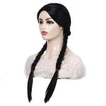Enchanting Nightfall: QACCF Long Pre-Braided Middle Parting Black Wig for Mesmerizing Halloween Transformations