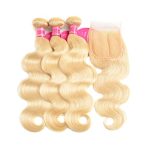 Golden Glow Collection: 613 Honey Blonde Body Wave Bundles with Lace Closure - Brazilian Virgin Human Hair for Radiant Styles