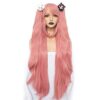 ANOGOL Pink Long Straight Synthetic Wig - Perfect for Cosplay Parties and Halloween Carnivals