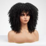 14-Inch Black Kinky Curly Wig with Bangs - Daily Chic Synthetic Afro Curly Wig