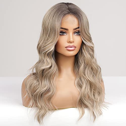 Long Ombre Ash Blonde Lace Front Wig – Natural Wavy Beauty with Middle Parting for All Occasions! 🌟👩‍🦳