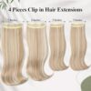 FREEMEIGE Layered Hair Extensions - 20 Inch Long Wavy Synthetic Hair in Light Blonde with White Blonde Highlights, 4PCS for Natural Volume and Stunning Styles