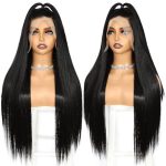 LLEI'Z Long Black Wig: Embrace Versatility with 13x6 Lace Front, Pre-plucked Baby Hair, and 26 Inches of Stunning Synthetic Elegance