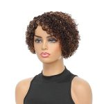 8-Inch Highlight Brown Short Curly Human Hair Wig - Brazilian Beauty for Every Occasion