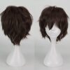 Short Brown Anime Cosplay Wig - Synthetic Curly Straight Hair