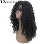 Long Afro Curly Wig with Bangs - Deep Curly Wigs for Black Women, High-Density Synthetic Full Wig in Natural Black