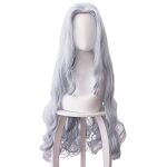 ANOGOL Gray Blue Long Wavy Cosplay Wig with Horn - Perfect Wig for Anime Cartoon Costume Parties!