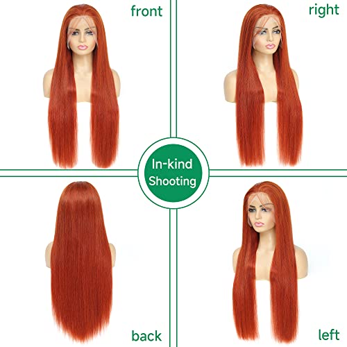Ginger Orange Lace Front Human Hair Wig - HD Transparent Lace, Pre Plucked, 150% Density, 22 Inch Straight Ginger Wig 🌸💇‍♀️
