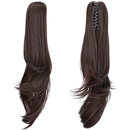 Transform Your Daily Look with 20" Brunette Synthetic Claw Clip Ponytail Extension - Easy and Fluffy Daily Hairstyling for Women