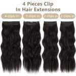 Clip in Long Wavy Synthetic Hair Extension 20 Inch Dark Brown 4PCS Thick Hairpieces Fiber Double Weft Hair for Women
