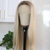 Aisom's Ash Blonde Synthetic Lace Front Wigs – Long Straight Hair, Ombre Blonde with Brown Roots, Perfect for Daily Use