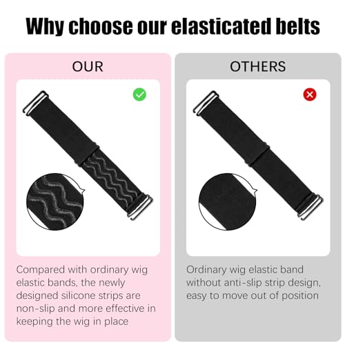 Rolybag Black Adjustable Elastic Wig Band with Nonslip Silicone Strips - Secure and Comfortable Wig Strap for Glueless Wigs - Wig Accessories for Making and Securing Wigs