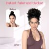 Hairstyle with a Light Smoky Brown Curly Hair Bun - Easy-to-Use Synthetic Ponytail Extension for Instant Elegance