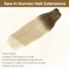 Transform Your Look with Ombre Sew in Weft Hair Extensions - Real Human Hair, Ash Brown to White Blonde, 24 Inch 120G Full Head Sew in Hair Bundles 🌈💇‍♀️