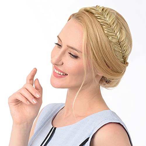DIGUAN Bohemian Beauty: Wide Fishtail 2 Strands Synthetic Hair Braided Headband in Brunette Brown - Elevate Your Style