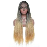 ROSEBONY Ombre Blonde Micro Braids Wig - Radiant 30" Long Synthetic Hair Wig with Bang for Black Women (Fake Scalp Wig, 1b/27)