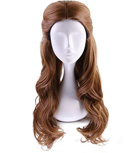 Long Brown Wavy Synthetic Hair Wig - Perfect for Belle