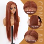 Ginger 30-Inch Straight Lace Front Wig for Black Women - Synthetic Halloween Wig with Pre-Plucked Hairline and Baby Hair 🔥