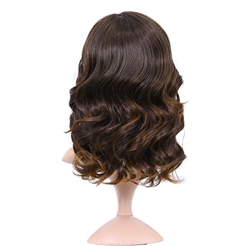 Lady Miranda Mixed Brown Nature Curly Lace Part Wig - Heat Resistant Synthetic Weave for Effortless Elegance and Everyday Glam