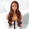 cuiud Reddish Brown Body Wave Lace Front Synthetic Wig - Effortless Elegance with 13x5x1 Long Side Part Bombshell Wig