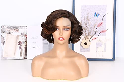 Short Curly Bob Wig - Effortless Glamour for Black Women, Synthetic Lace Front Wig with Body Wave, Wear-and-Go Brown Wig for Beginners
