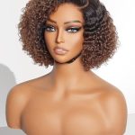 8 Inch Kinky Curly Ombre Brown Bob Wig - True Glamour in Human Hair
