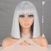 MERISIHAIR Short Silver Gray Bob Wigs with Bangs, Short Straight Bob Silver Grey Wigs for Women,Natural Looking Cosplay Daily Party Wig