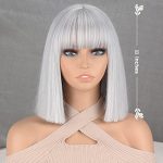 MERISIHAIR Short Silver Gray Bob Wigs with Bangs, Short Straight Bob Silver Grey Wigs for Women,Natural Looking Cosplay Daily Party Wig