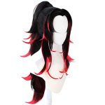 ANOGOL Tsugikuni Yoriichi Wig - Black Wigs with Red Highlights and Ponytail for Authentic Anime Style